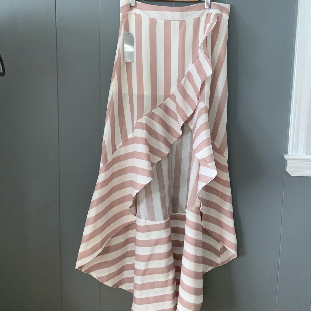 NTW High to Low Ruffle Striped Skirt.